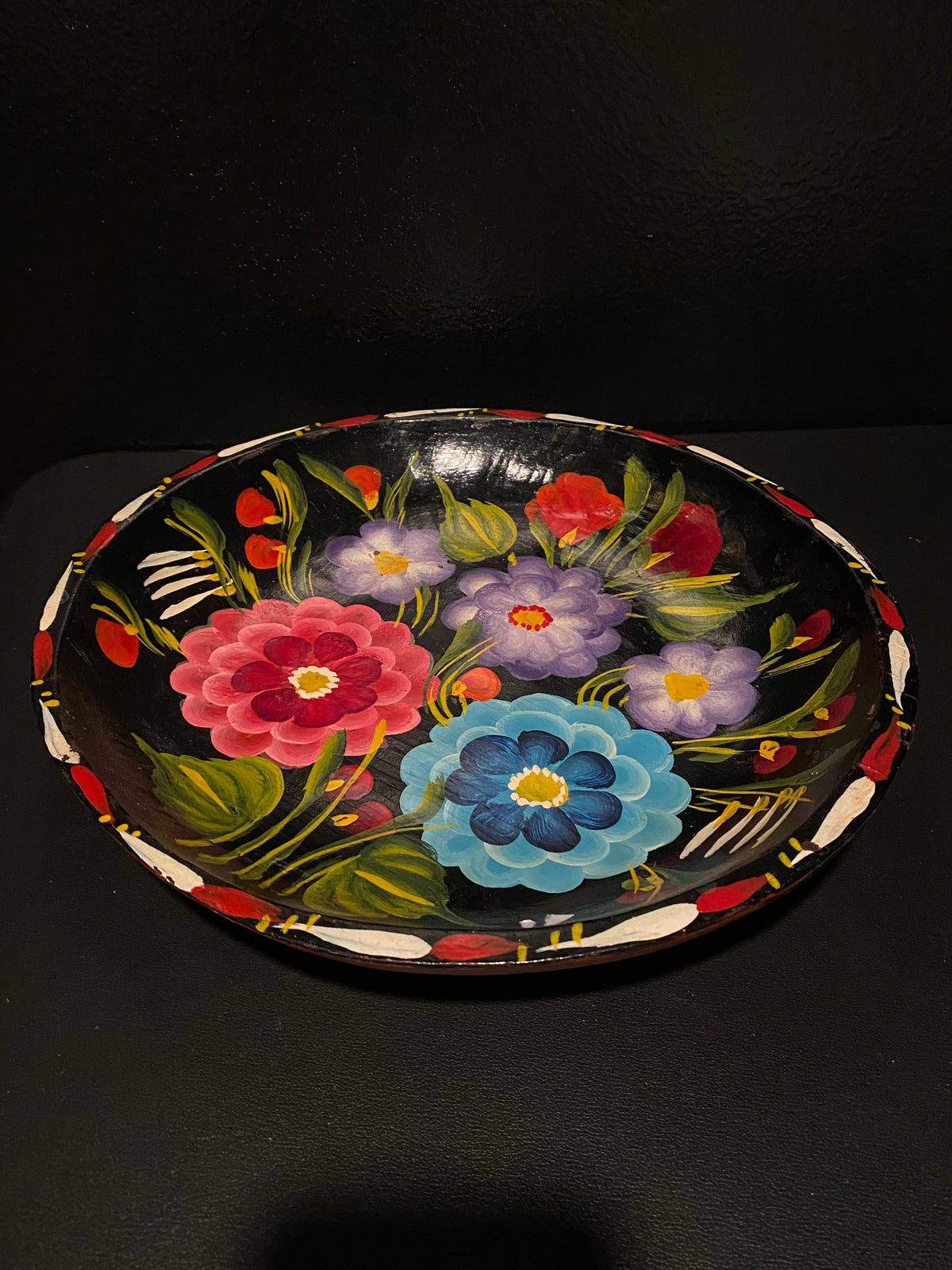 Vintage Mexican Batea Folk Art Bowl