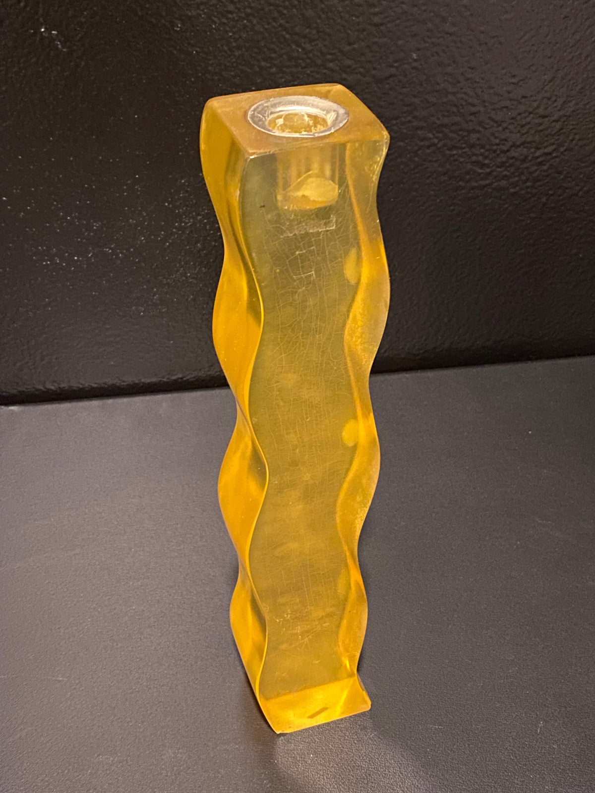 Fun Post Modern Yellow Lucite Candle Holder
