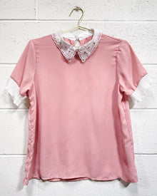 Pink Blouse with Sheer Collar (L)