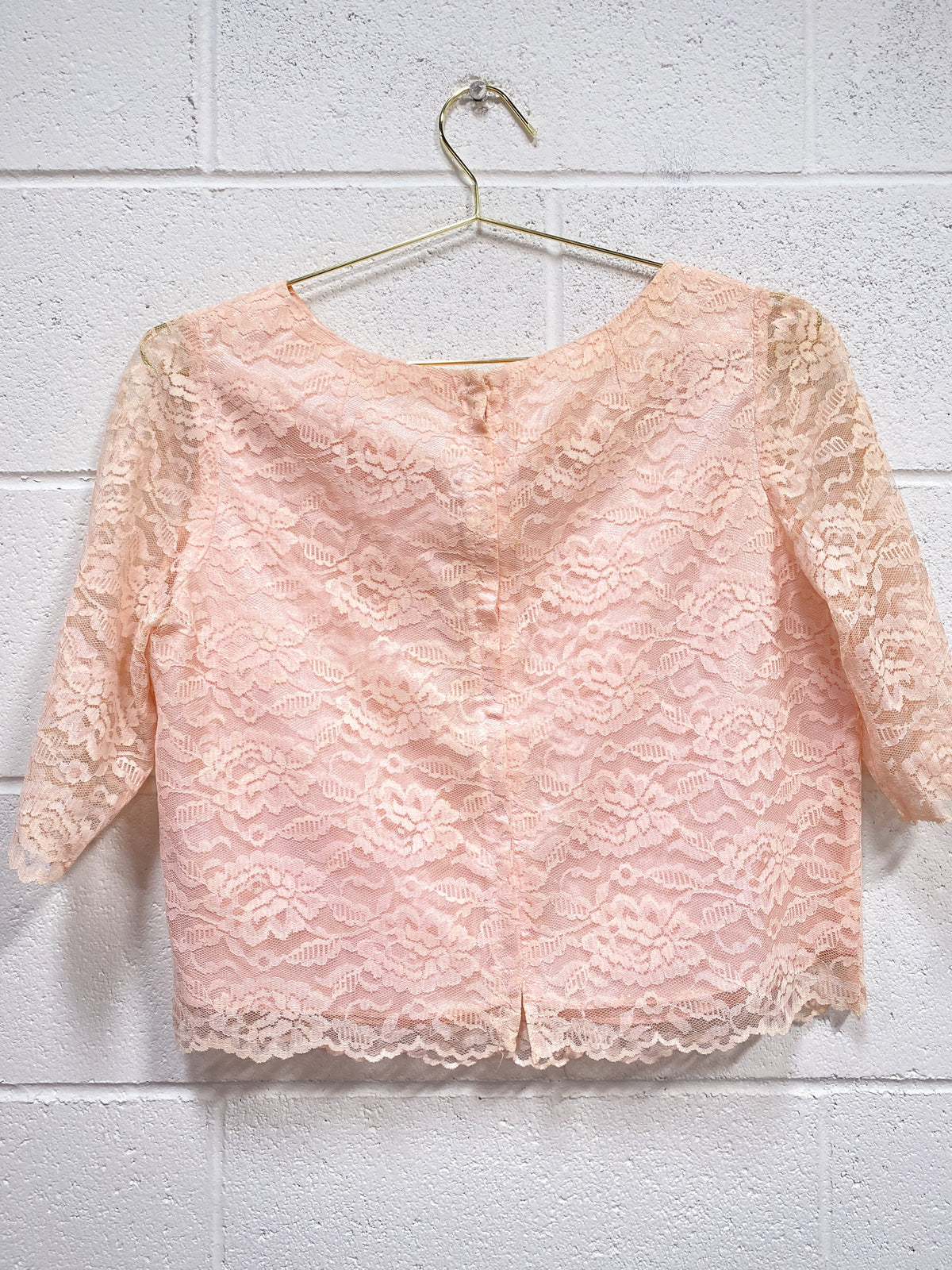 Vintage Peach Lace Blouse and Skirt Set - As Found