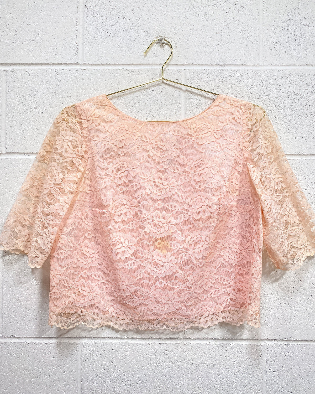 Vintage Peach Lace Blouse and Skirt Set - As Found