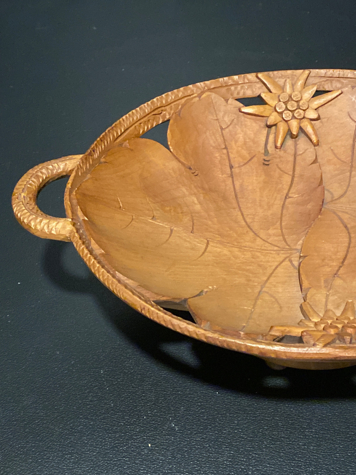 Rare Swiss Black Forest carved bowl with Music Box