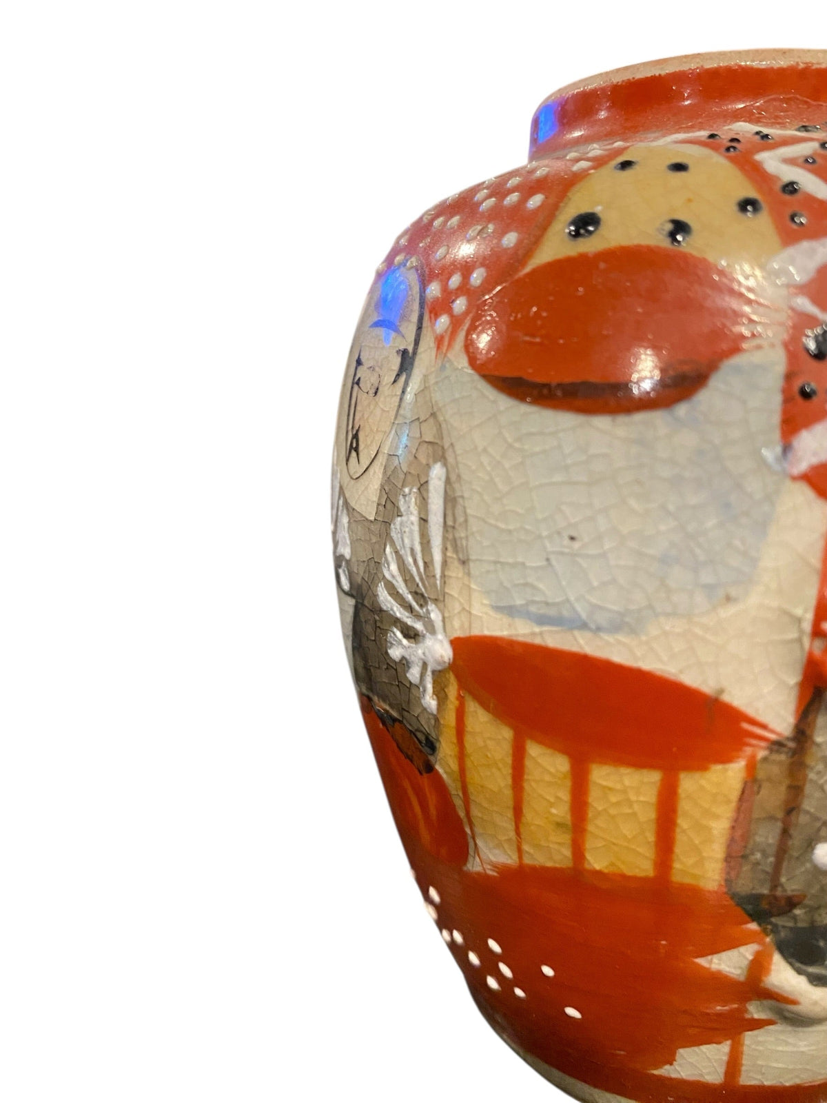 Antique Satsuma Ware Red Painted Human Figure Vase