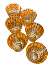 Rare Set of Six 22K Gold and Orange Tumblers