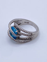 Sterling Silver Blue Topaz Bypass Ring with Cubic Zirconia Accents