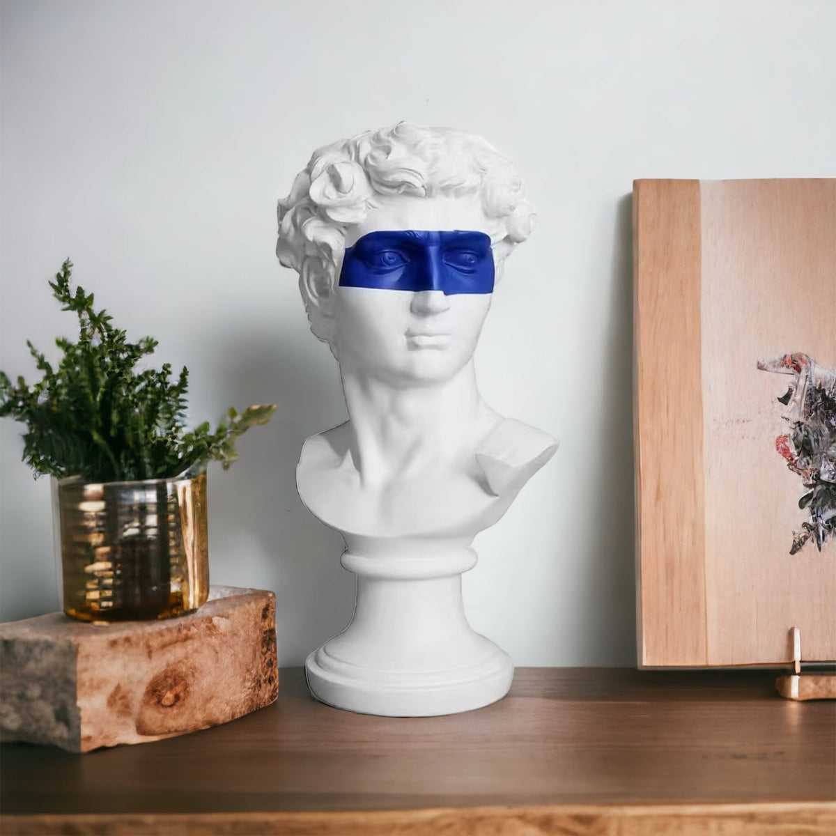 Statue of David with Blue Blindfold