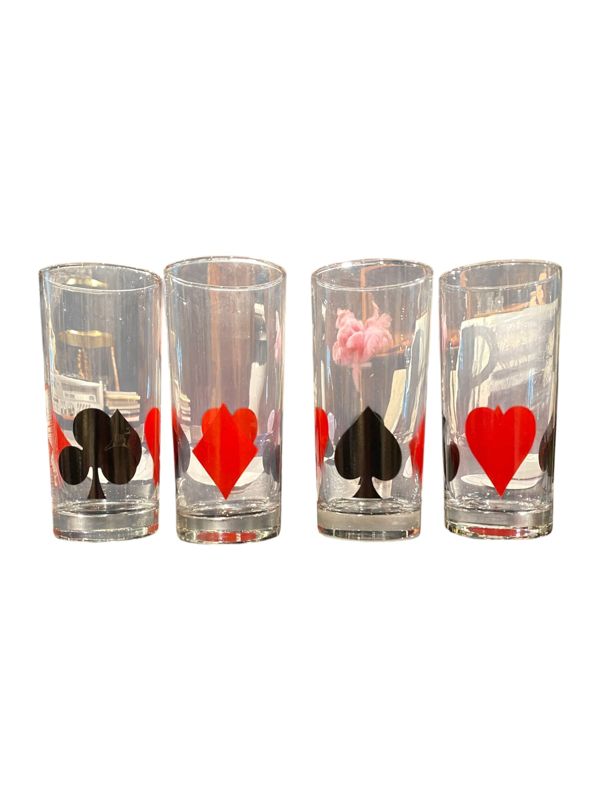 Set of Four Highball Glasses Playing Card Suites