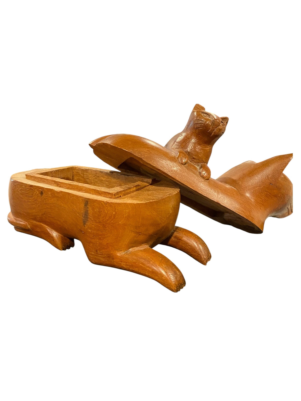 Wood Carved Cat Box