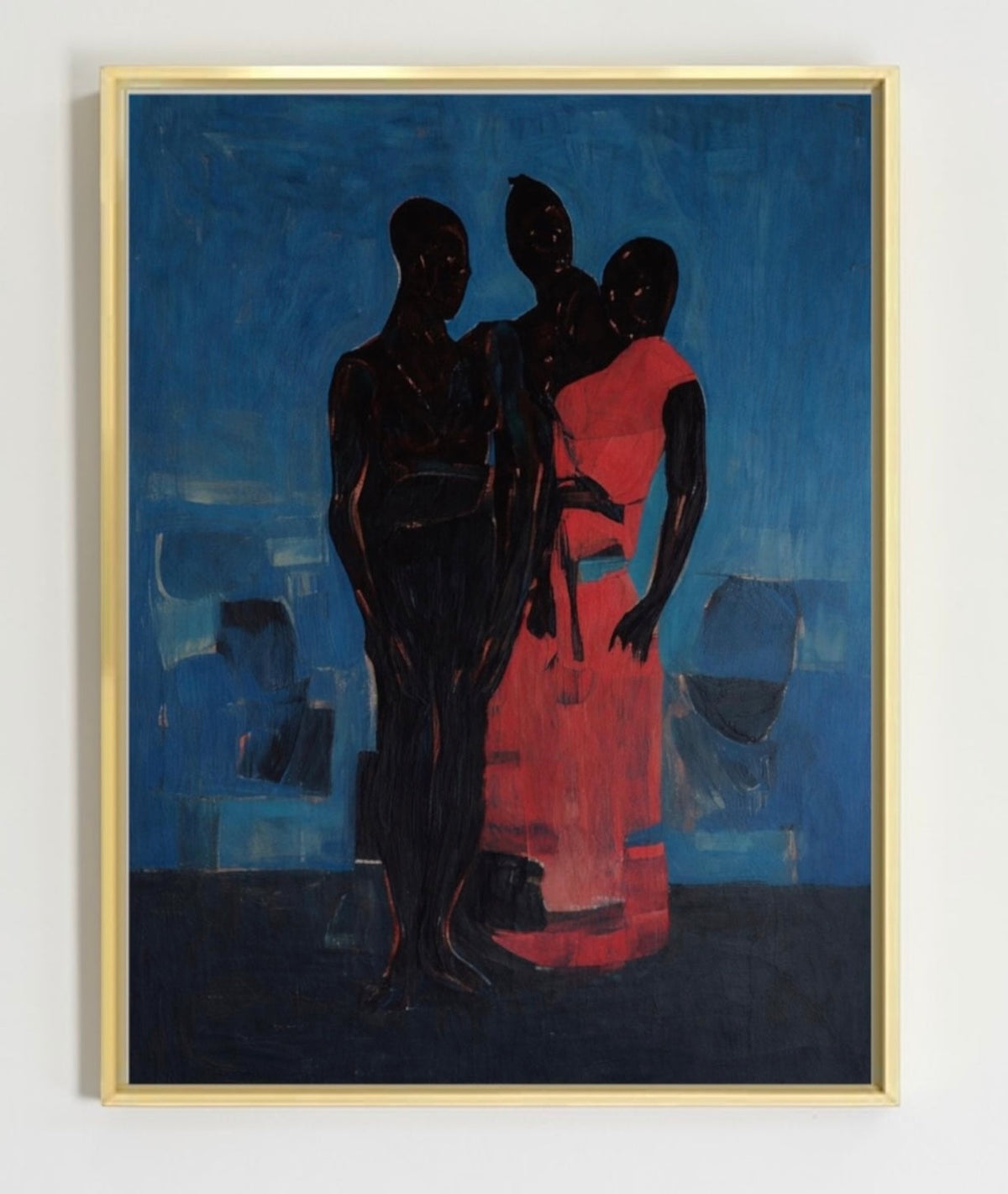 Figurative Group in Blue and Red Expressionist Style
