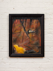 Watchful Eyes Framed Abstract Figurative Painting with Dripping Black Detail