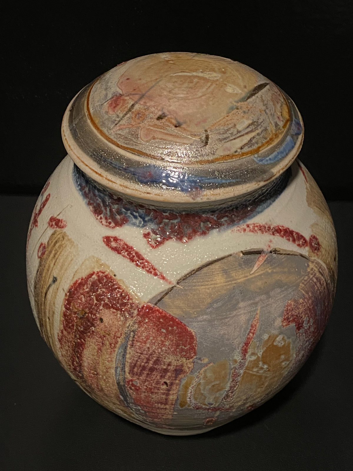 Large Porcelain Red Oxide and Gray Blue Ginger Jar
