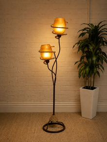 Vintage Atomic Mid-Century Two-Light Floor Lamp with Fiberglass Shades