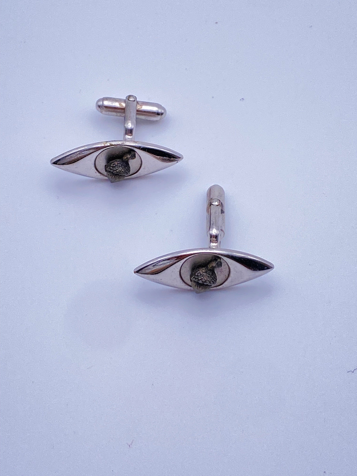 Chrome Eye Shaped Cufflinks with Acorns