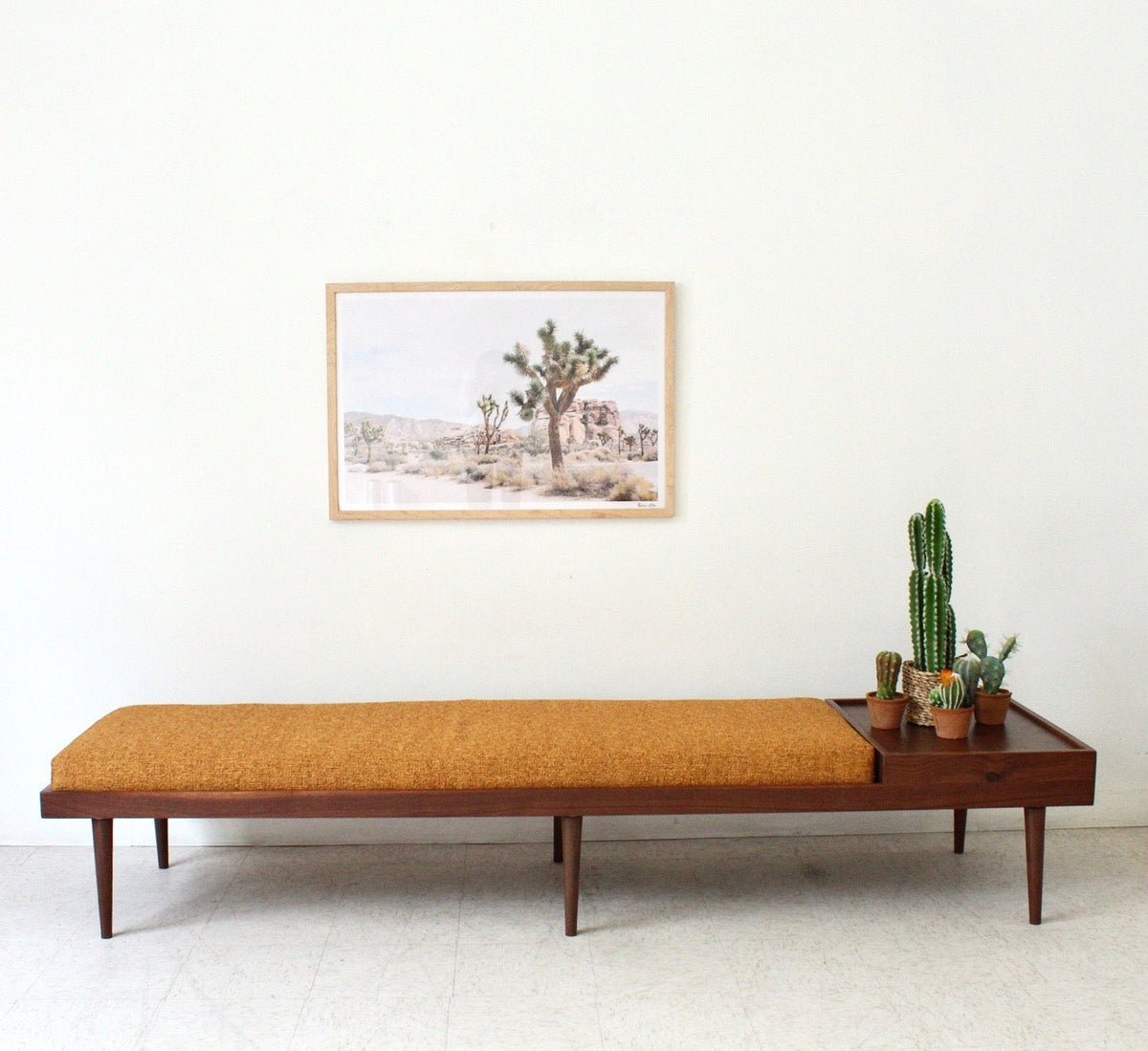 Walnut Long Bench Customizable Size in Mustard