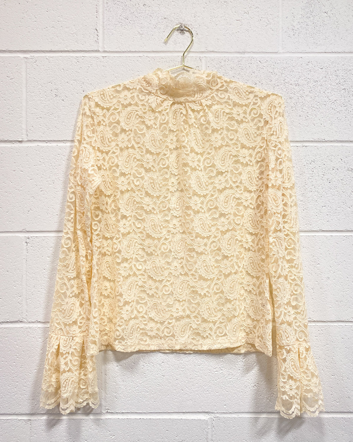 Mock Neck Lace Blouse with Bell Sleeves (XL)