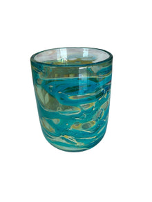 Beautiful Rare Mdina Glass Vase with Swirls of Turquoise and Amber