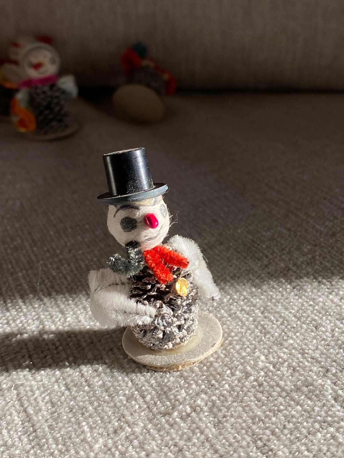 Spun Cotton Snowman with Black Hat