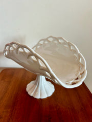 White Milk Glass Pedestal Fruit Centerpiece Basket