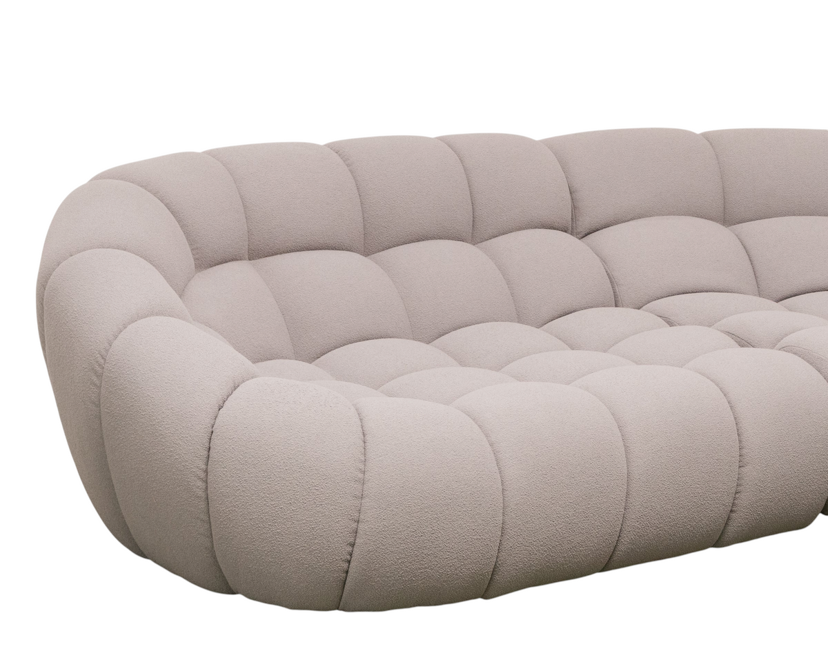Grey Sculptural Channel-Tufted Curved Modular Sectional Sofa