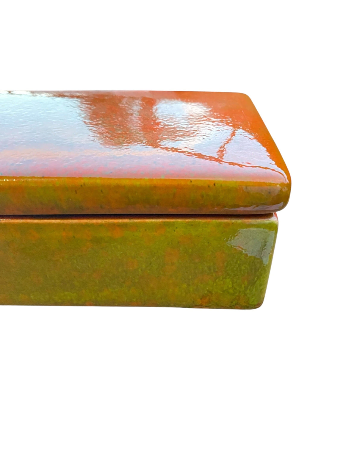 1960s  Sunset Orange and Seafoam Green Italian Ceramic Trinket Box