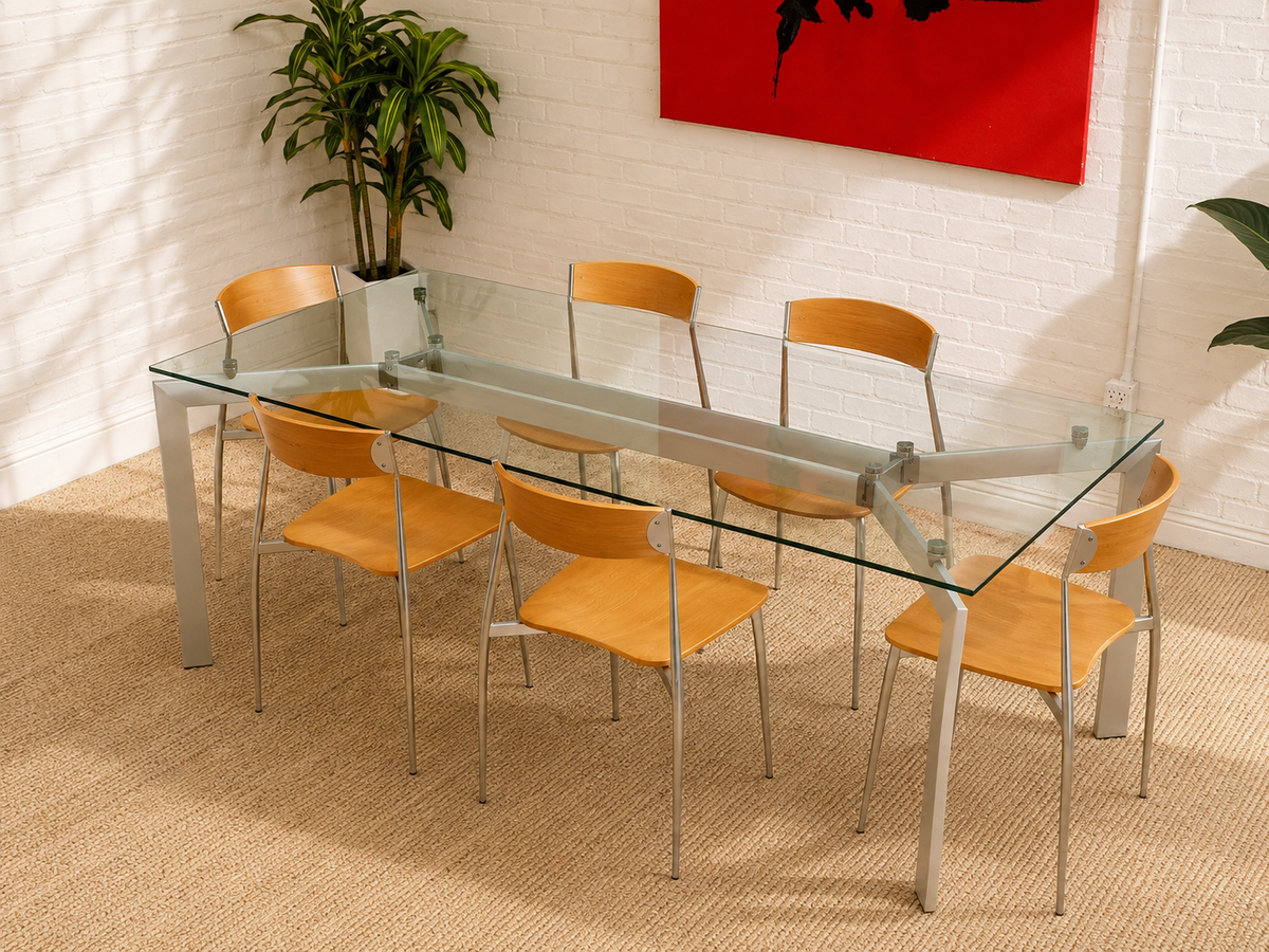 Seccose Mario Hasuike Italian Glass Dining Table with 6 chairs