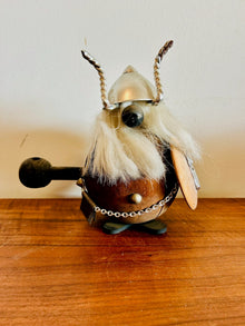 Vintage Dagger Bull Short Gray Haired Round Wooden Viking
