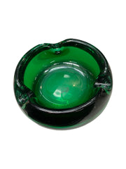 Vintage MCM Blenko Glass Green Ashtray