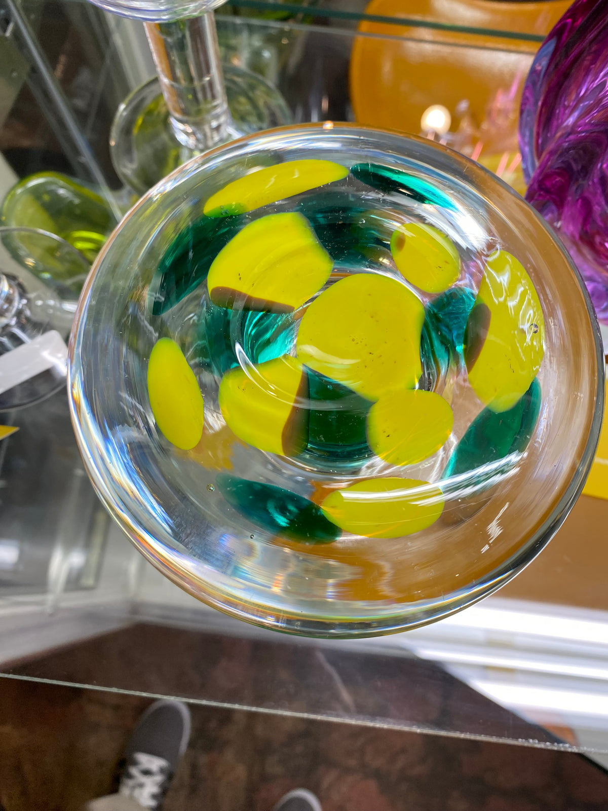 Yellow and Green Murano Mushroom