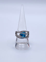 Sterling Silver Blue Topaz Bypass Ring with Cubic Zirconia Accents