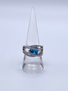 Sterling Silver Blue Topaz Bypass Ring with Cubic Zirconia Accents