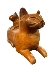 Wood Carved Cat Box