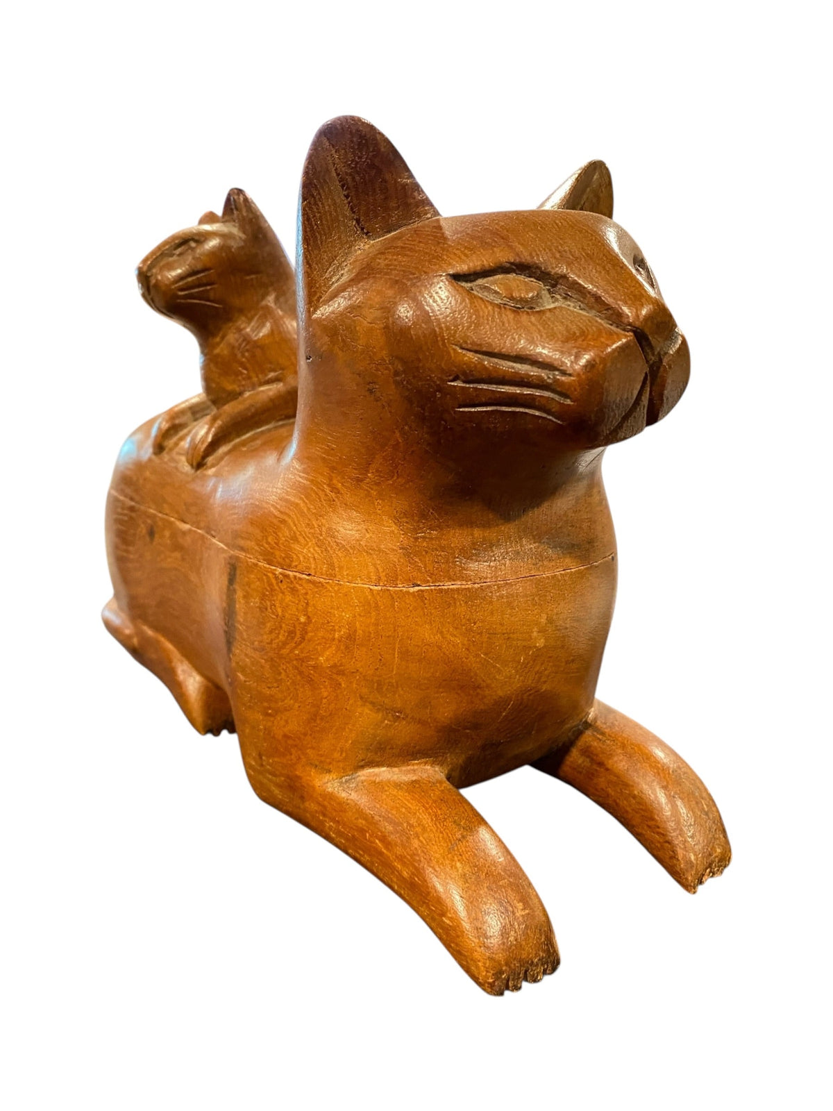 Wood Carved Cat Box