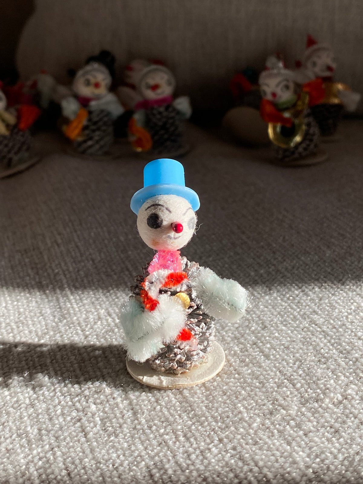 Spun Cotton Snowman with Blue Hat