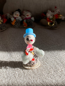 Spun Cotton Snowman with Blue Hat