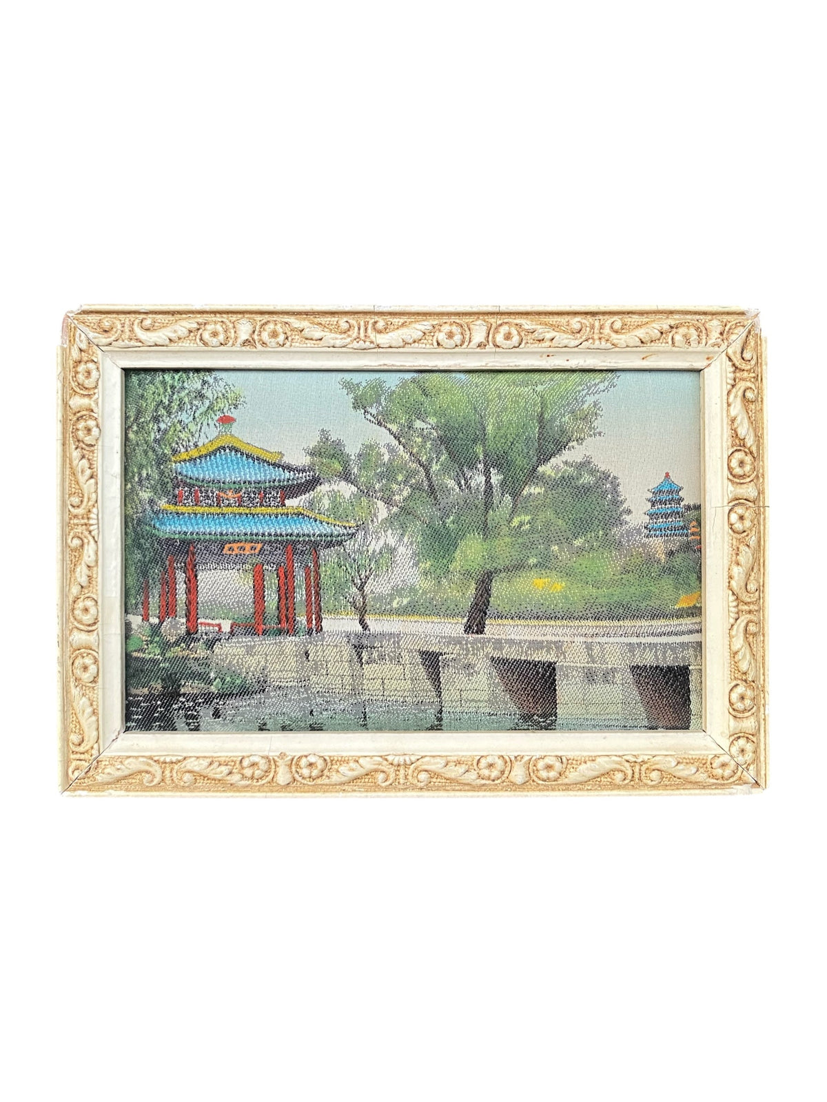 Small Intricate Asian Silk Textile of a Landscape