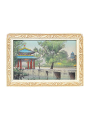 Small Intricate Asian Silk Textile of a Landscape