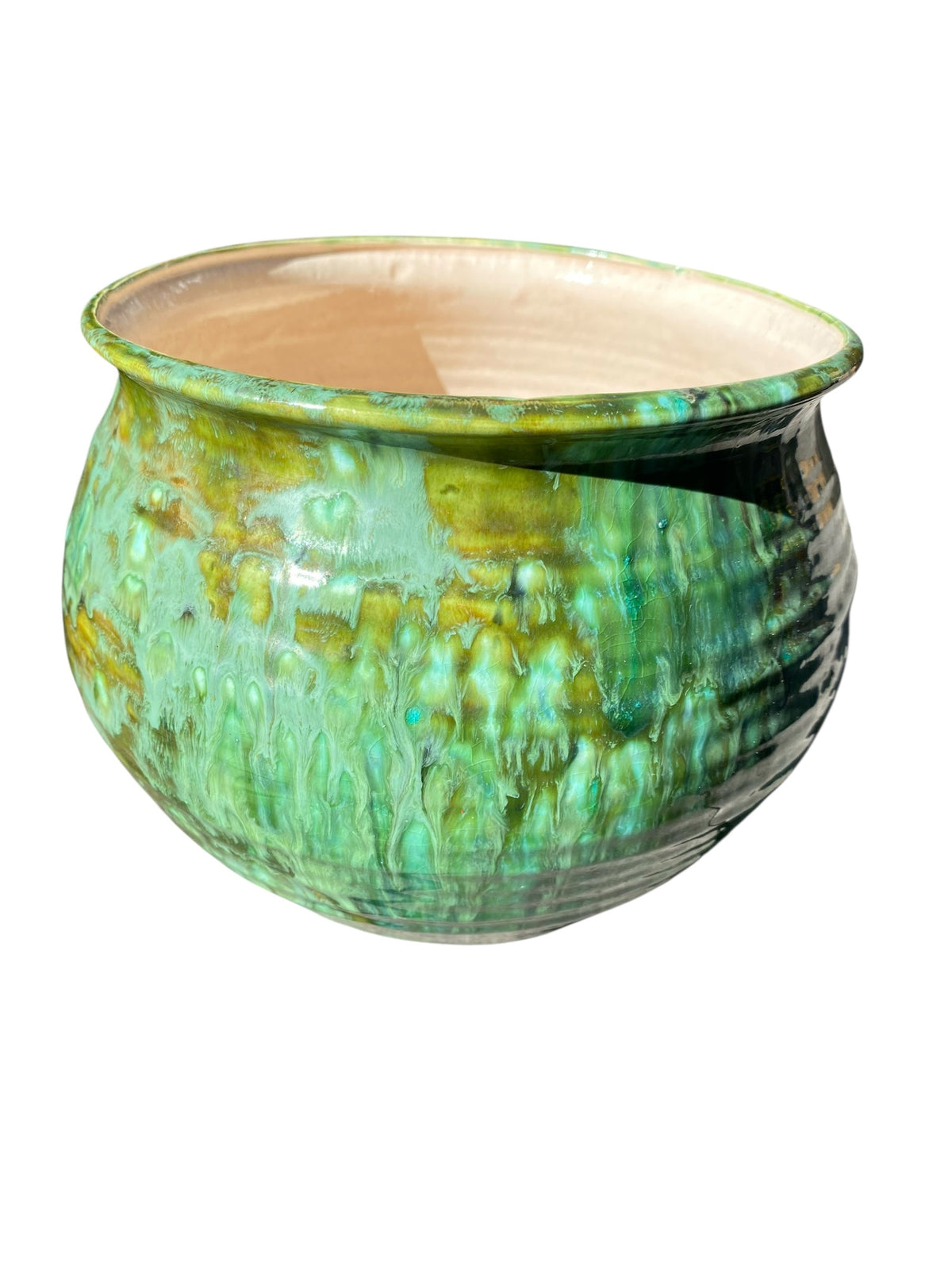 Mid Century Jade Green Emerald Moss Drip Glaze Pot