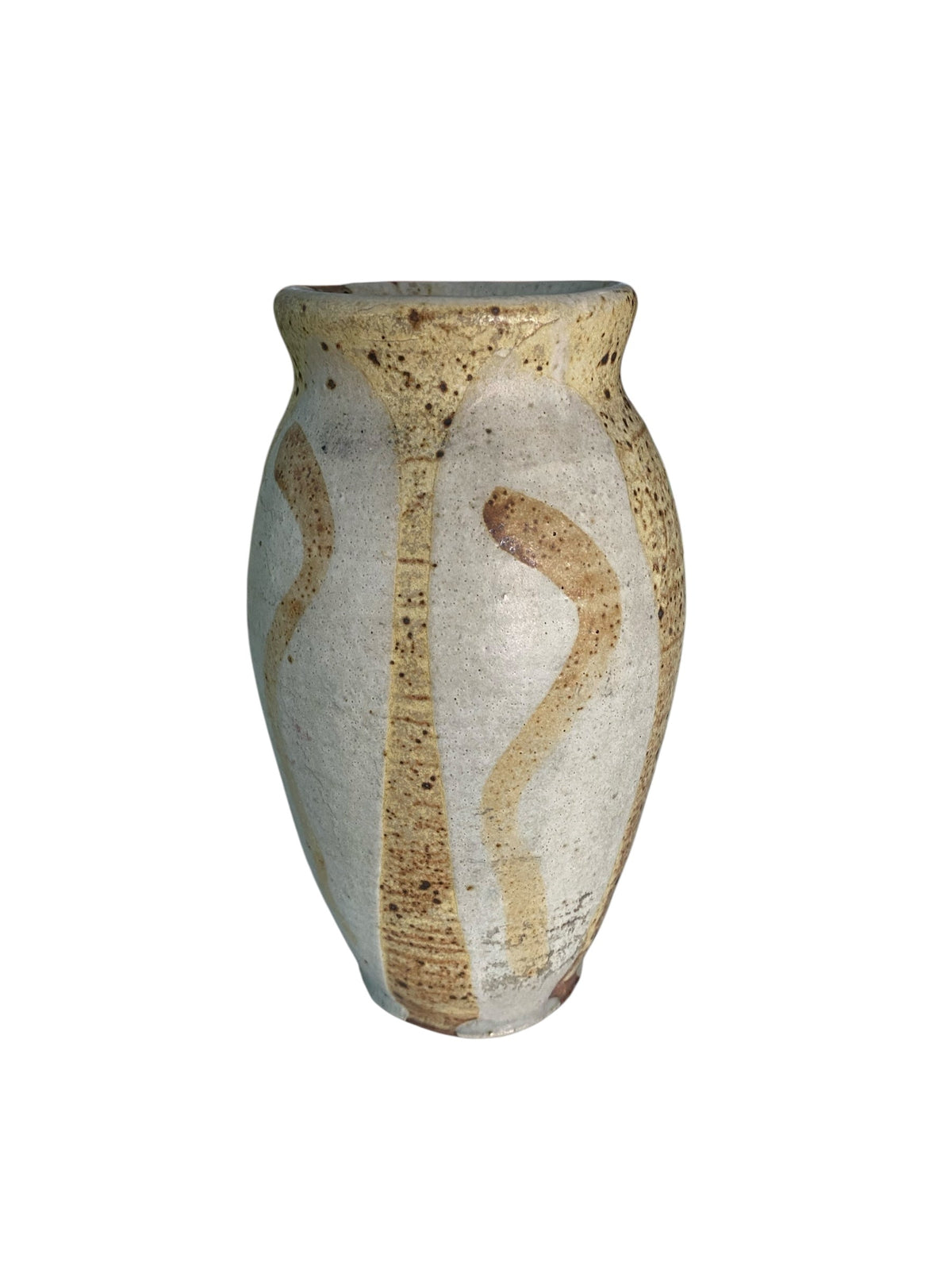 Mid Century Handmade Cream White and Cinnamon Brown Studio Pottery Vase