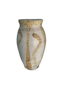 Mid Century Handmade Cream White and Cinnamon Brown Studio Pottery Vase