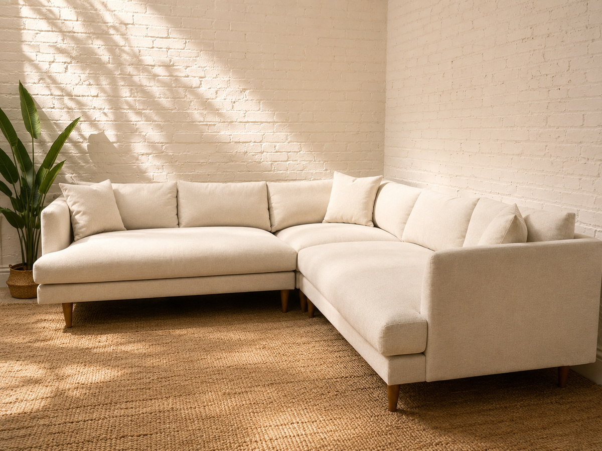 Modern Cream Tweed L-Shaped Sectional Sofa with Chaise
