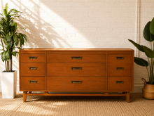 Vintage Mid-Century Modern Nine-Drawer Dresser by Red Lion Furniture Co. as Found