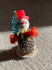 Spun Cotton Snowman With Red Hat