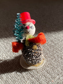 Spun Cotton Snowman With Red Hat