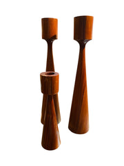 Set of Three Teak Modernist Candle Holders