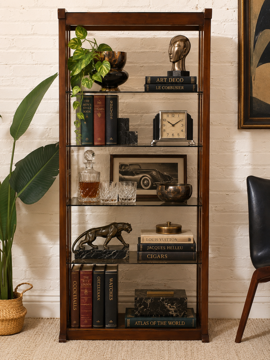Tall Vintage Wood Bookcase & Display Shelf