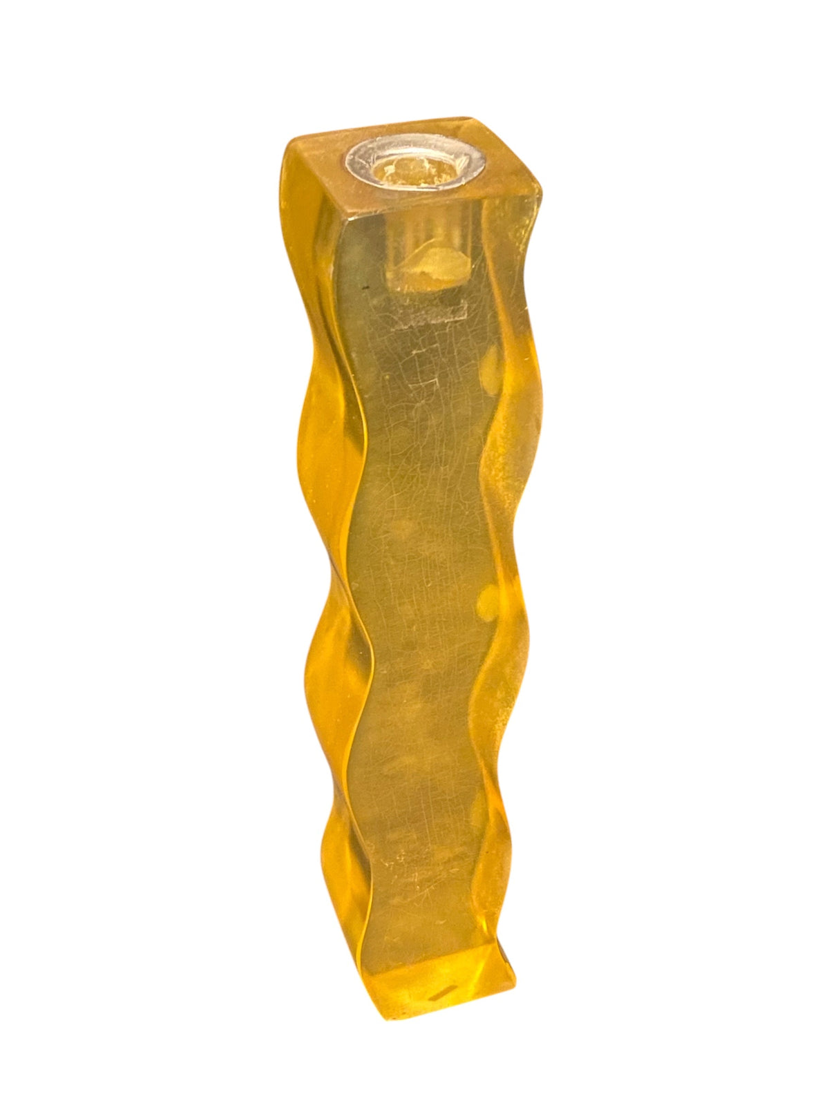 Fun Post Modern Yellow Lucite Candle Holder