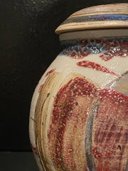 Large Porcelain Red Oxide and Gray Blue Ginger Jar