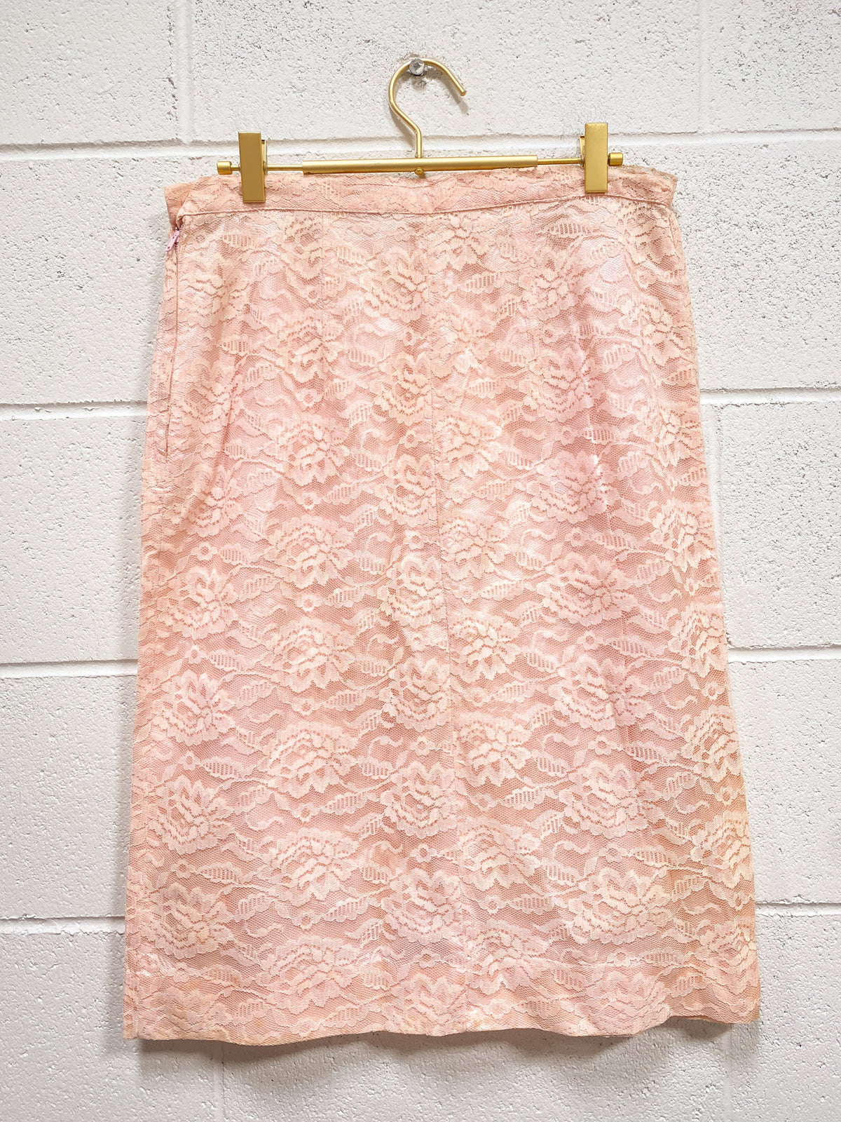 Vintage Peach Lace Blouse and Skirt Set - As Found