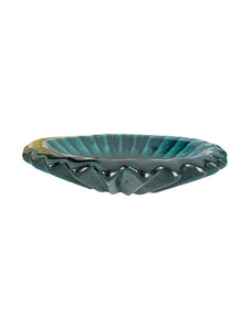 Heavy Dark Turquoise Hand Blown Ruffled Catchall
