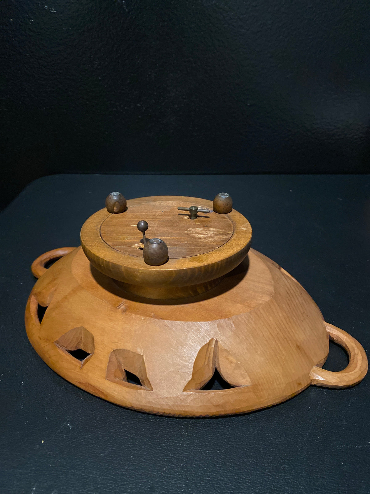 Rare Swiss Black Forest carved bowl with Music Box